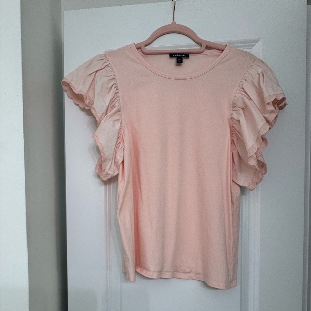 Express Light Pink Ruffle Sleeve Top